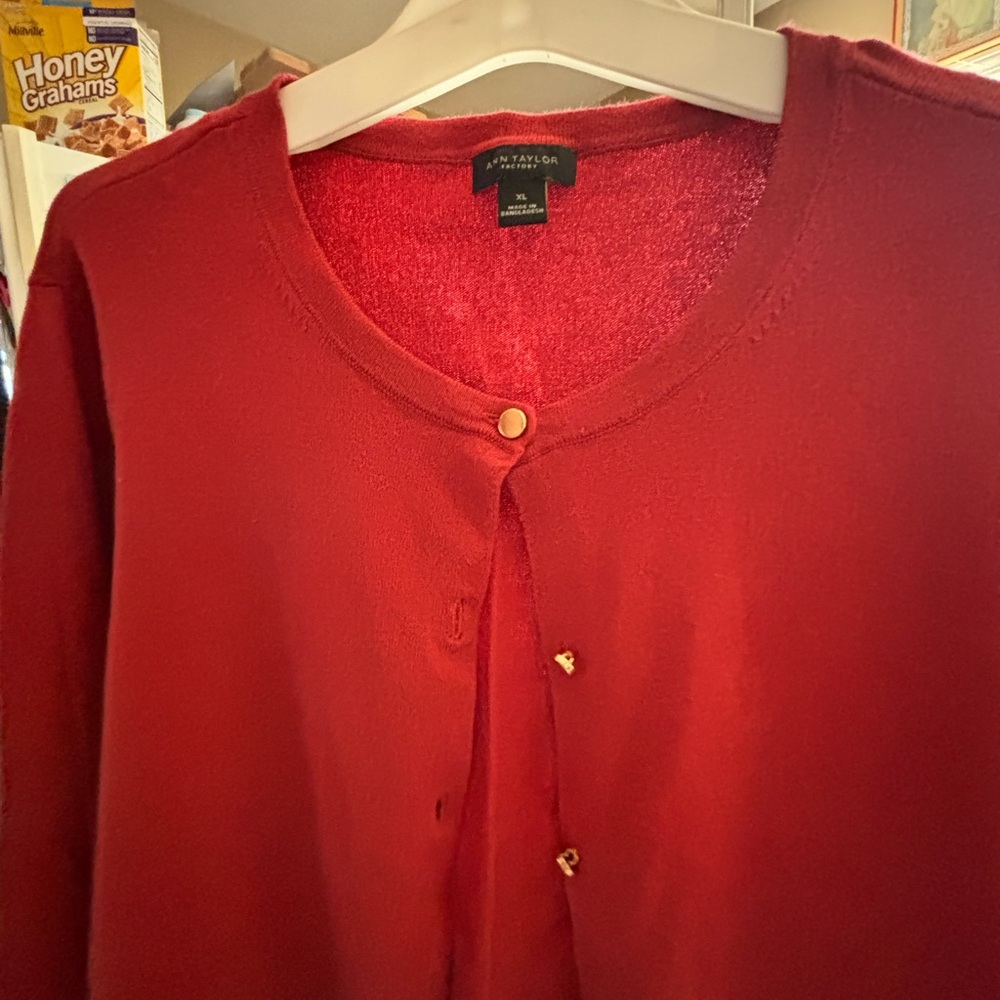 Ann Taylor Red Cardigan Sweater